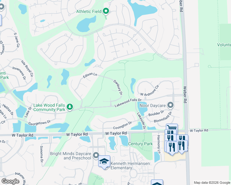 map of restaurants, bars, coffee shops, grocery stores, and more near 14055 Denton Court in Plainfield