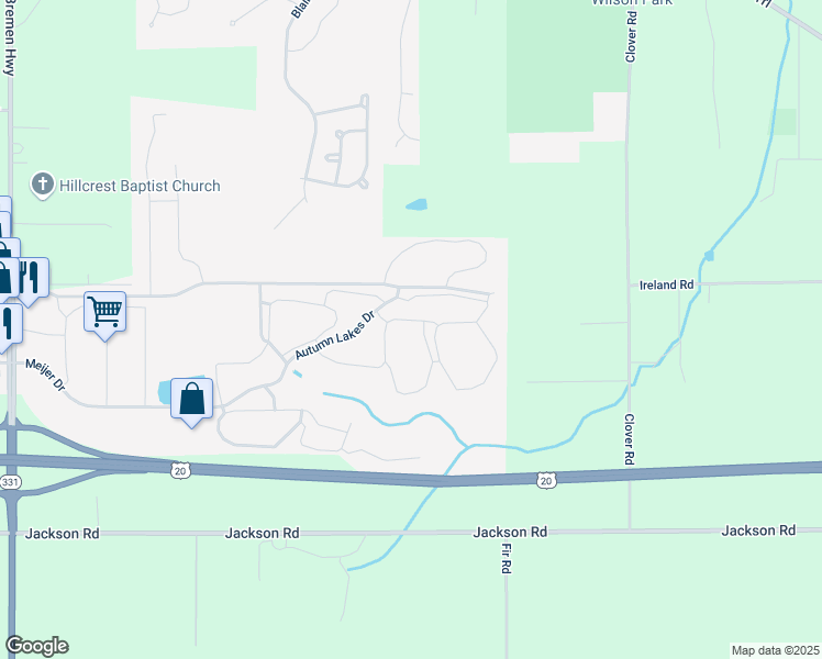 map of restaurants, bars, coffee shops, grocery stores, and more near 1109 Hidden Lakes Drive in Mishawaka