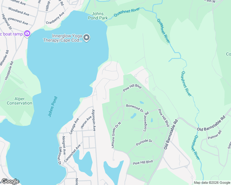map of restaurants, bars, coffee shops, grocery stores, and more near 12 Par Three Court in Mashpee