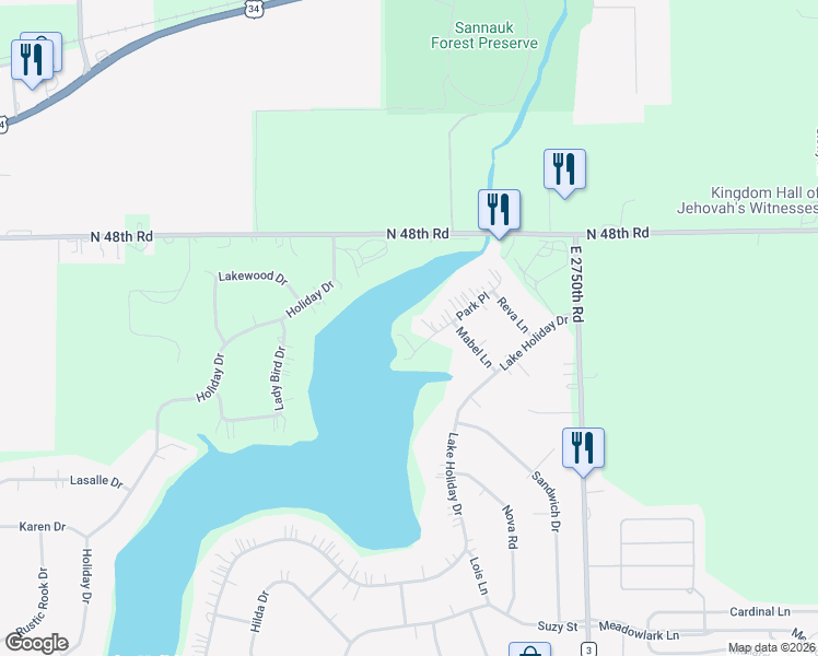 map of restaurants, bars, coffee shops, grocery stores, and more near 1328 Park Place in Sandwich
