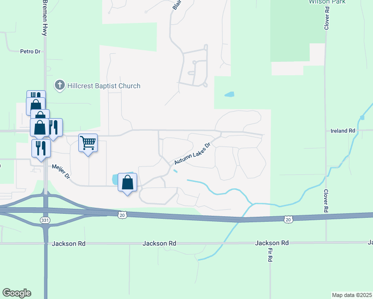 map of restaurants, bars, coffee shops, grocery stores, and more near 1018 Autumn Lakes Circle in Mishawaka
