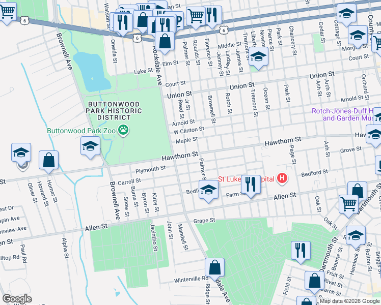 map of restaurants, bars, coffee shops, grocery stores, and more near 69 Plymouth Street in New Bedford