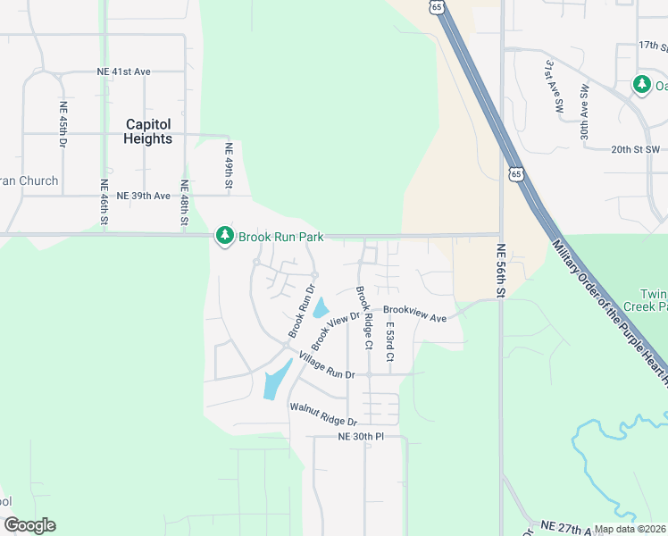 map of restaurants, bars, coffee shops, grocery stores, and more near 3631 Brook Run Drive in Des Moines