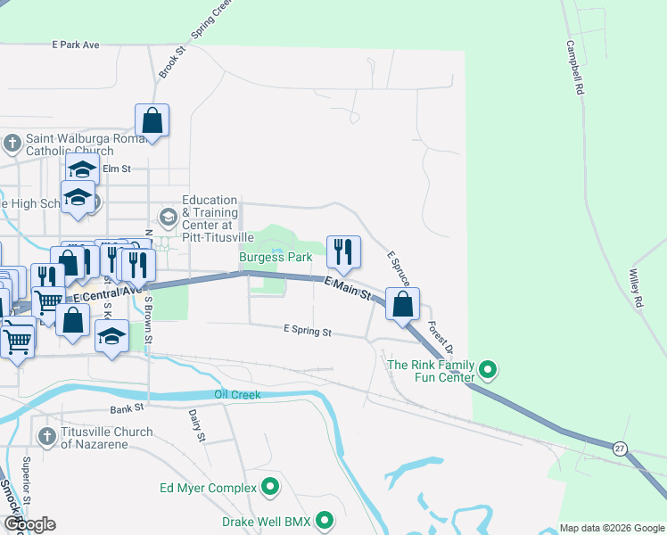 map of restaurants, bars, coffee shops, grocery stores, and more near 940-964 Watson Road in Titusville