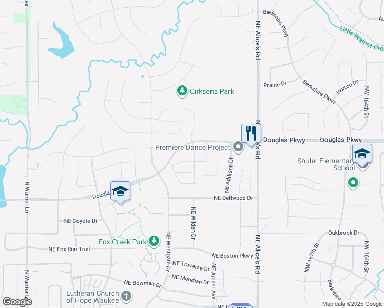 map of restaurants, bars, coffee shops, grocery stores, and more near 835 Douglas Parkway in Waukee