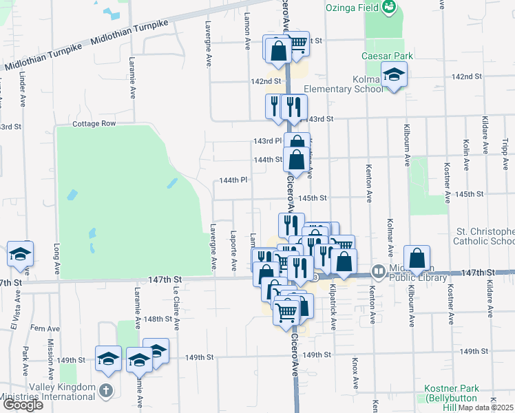 map of restaurants, bars, coffee shops, grocery stores, and more near 14533 Lamon Avenue in Midlothian