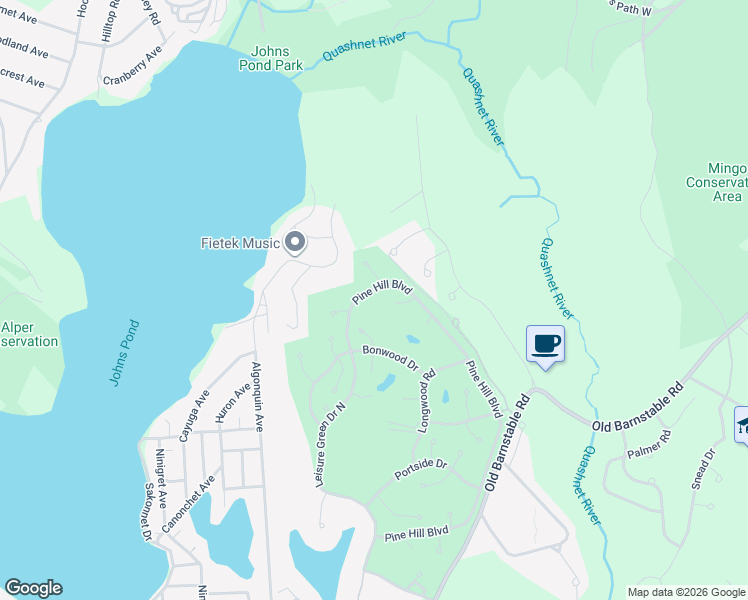 map of restaurants, bars, coffee shops, grocery stores, and more near 183 Leisure Green Drive North in Mashpee