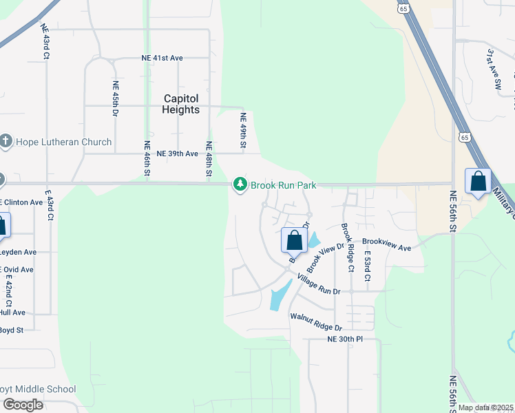 map of restaurants, bars, coffee shops, grocery stores, and more near 3708 Village Run Drive in Des Moines