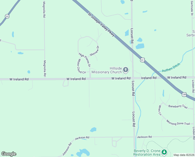 map of restaurants, bars, coffee shops, grocery stores, and more near 21814 West Ireland Road in South Bend