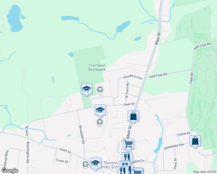map of restaurants, bars, coffee shops, grocery stores, and more near 9 Mann Memorial Drive in Cromwell