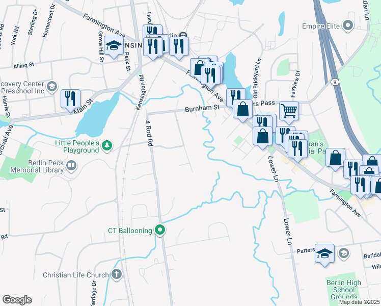 map of restaurants, bars, coffee shops, grocery stores, and more near 116 Briar Patch Drive in Berlin
