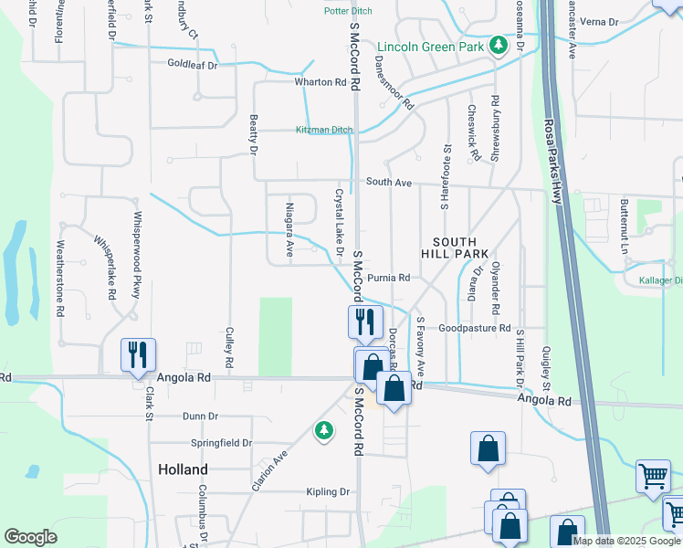 map of restaurants, bars, coffee shops, grocery stores, and more near 6809 Running Brook Way in Holland