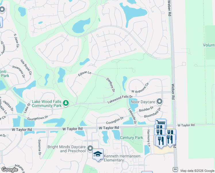 map of restaurants, bars, coffee shops, grocery stores, and more near 14055 Denton Court in Plainfield