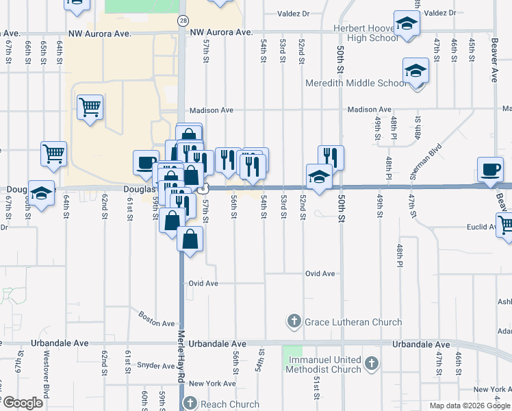 map of restaurants, bars, coffee shops, grocery stores, and more near 3602 54th Street in Des Moines
