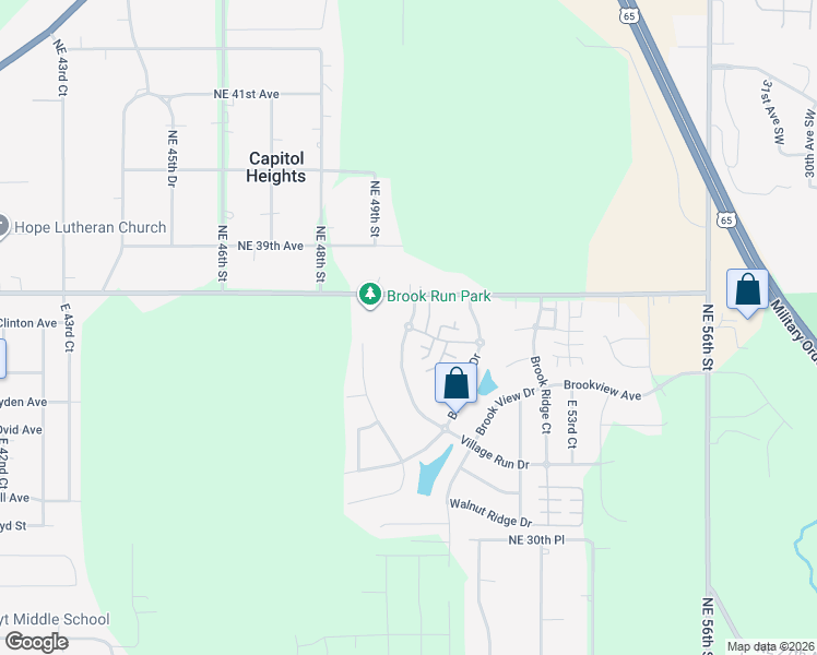 map of restaurants, bars, coffee shops, grocery stores, and more near 3799 Village Run Drive in Des Moines