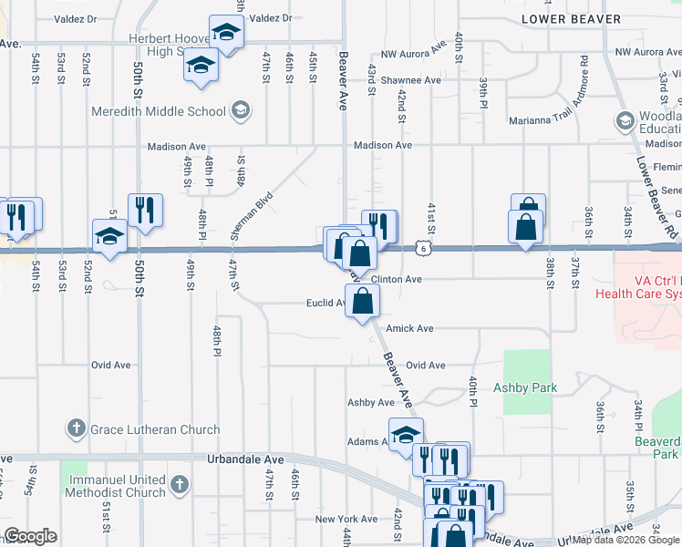 map of restaurants, bars, coffee shops, grocery stores, and more near 3606 Beaver Avenue in Des Moines