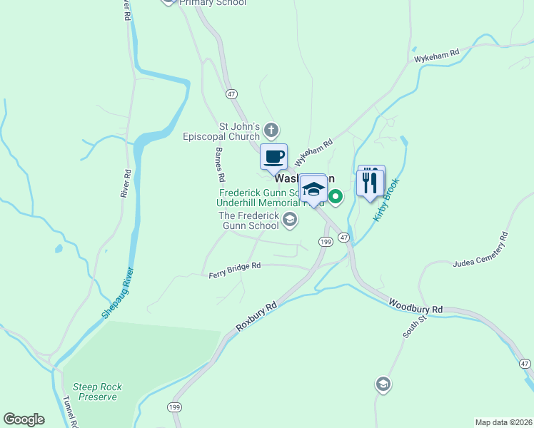 map of restaurants, bars, coffee shops, grocery stores, and more near 16 Kirby Road in Washington