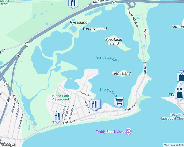 map of restaurants, bars, coffee shops, grocery stores, and more near 300 Riverside Street in Portsmouth