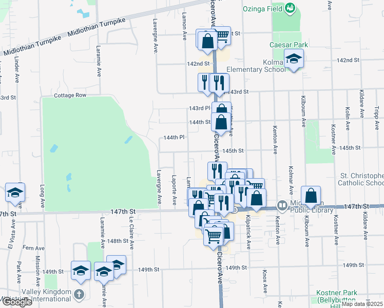 map of restaurants, bars, coffee shops, grocery stores, and more near 14533 Lamon Avenue in Midlothian