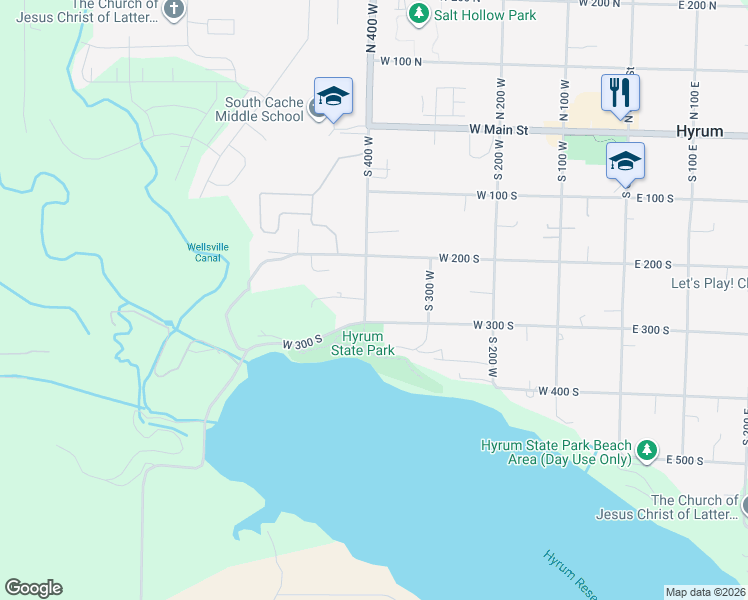 map of restaurants, bars, coffee shops, grocery stores, and more near 265 South 400 West in Hyrum
