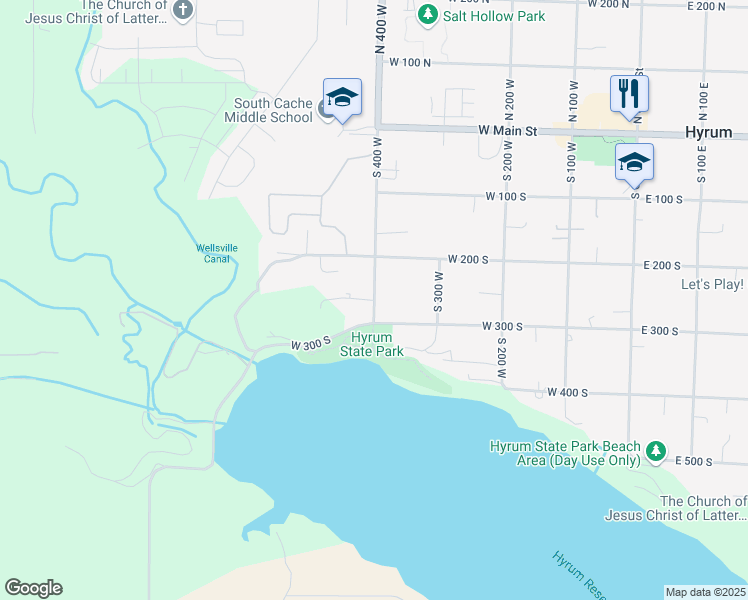 map of restaurants, bars, coffee shops, grocery stores, and more near 265 South 400 West in Hyrum