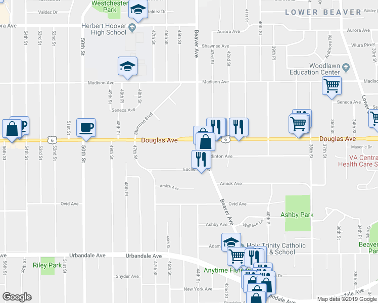 map of restaurants, bars, coffee shops, grocery stores, and more near 3716 Beaver Avenue in Des Moines