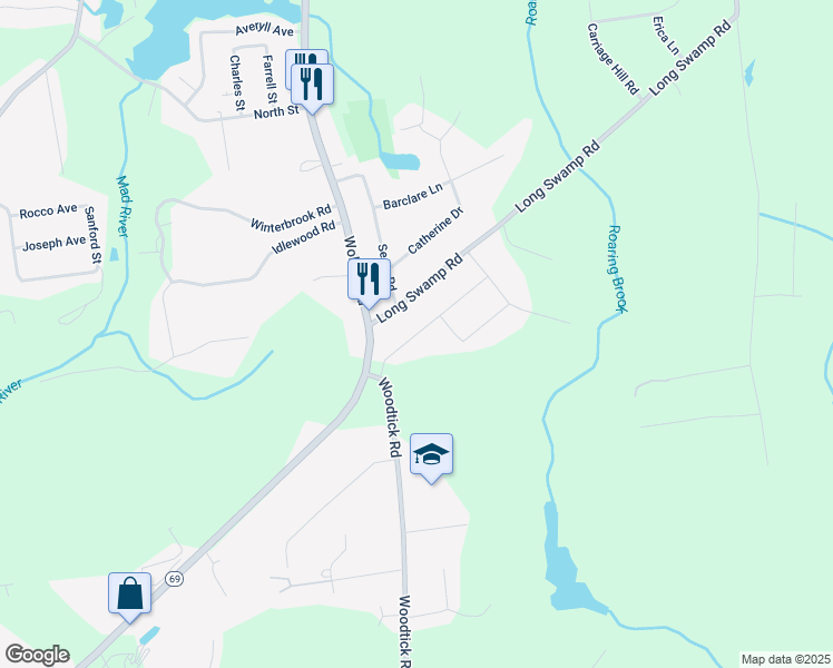 map of restaurants, bars, coffee shops, grocery stores, and more near 37 Clark Street in Wolcott