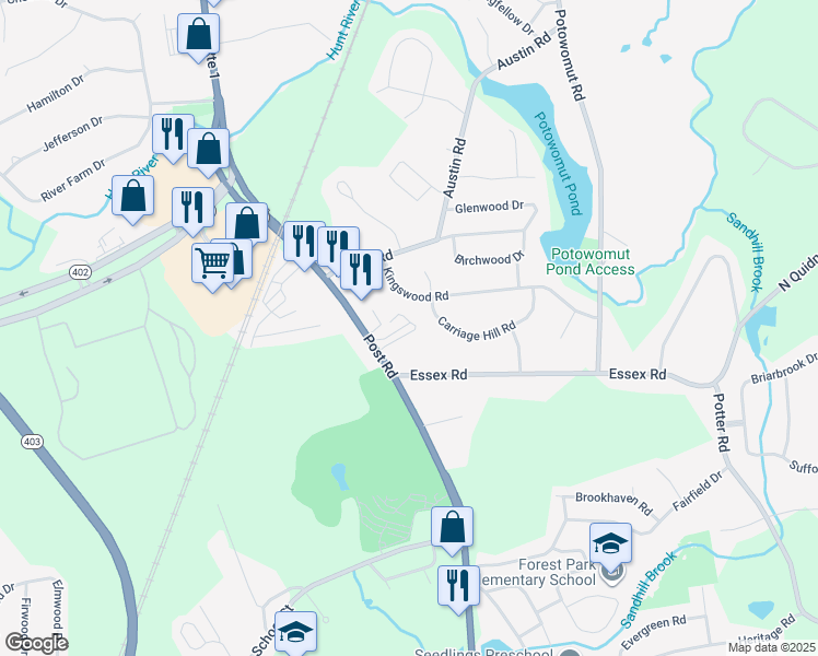 map of restaurants, bars, coffee shops, grocery stores, and more near 6200 Post Road in North Kingstown