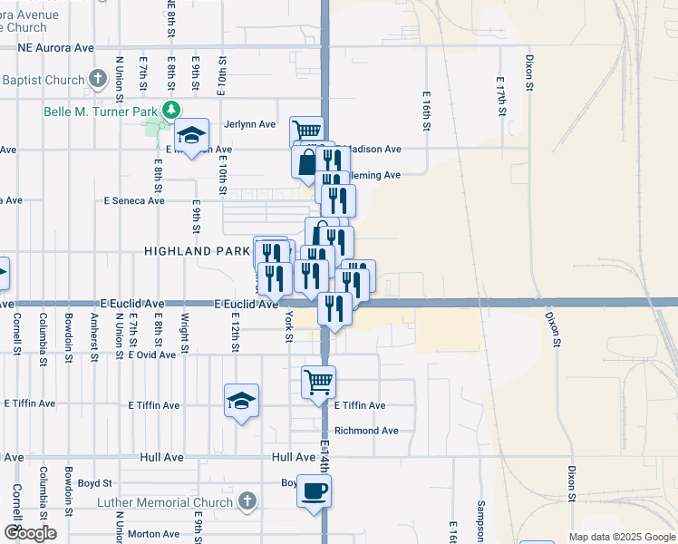 map of restaurants, bars, coffee shops, grocery stores, and more near 3809 East 14th Street in Des Moines