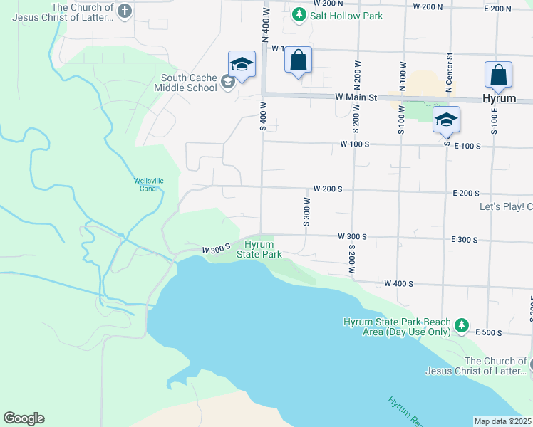 map of restaurants, bars, coffee shops, grocery stores, and more near 255 South 400 West in Hyrum