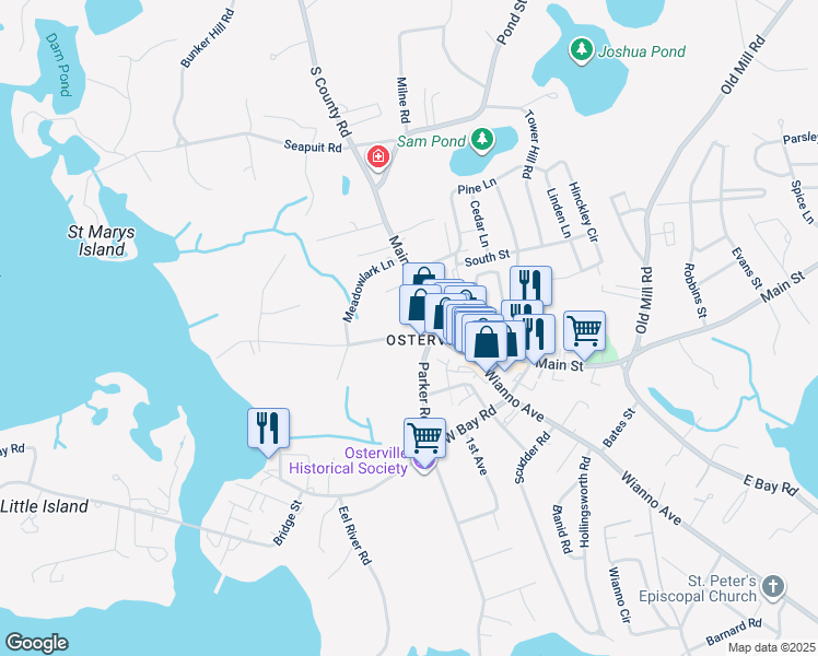 map of restaurants, bars, coffee shops, grocery stores, and more near 18 Bay Street in Barnstable