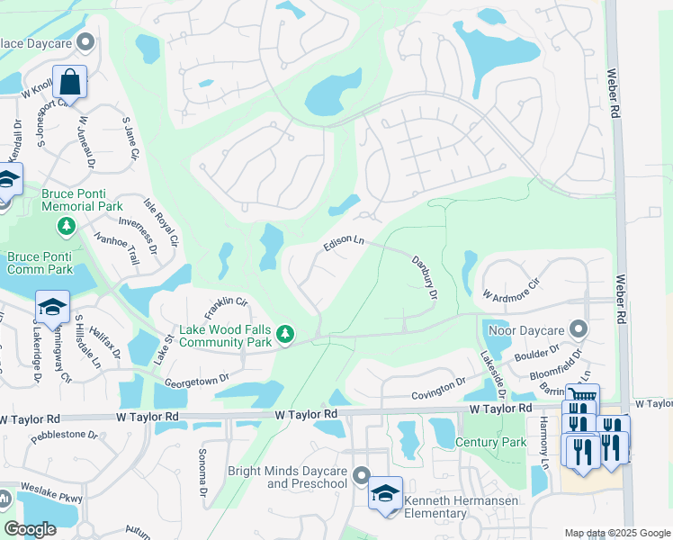 map of restaurants, bars, coffee shops, grocery stores, and more near 14025 Emerald Court in Plainfield