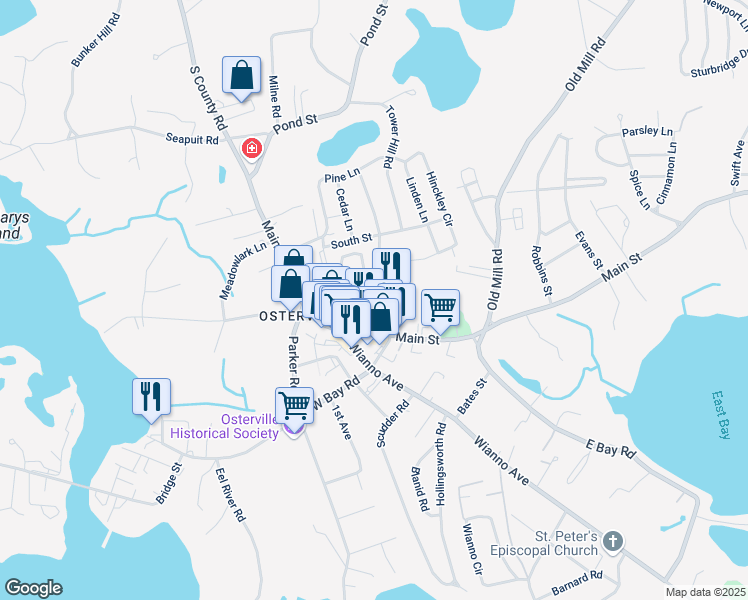 map of restaurants, bars, coffee shops, grocery stores, and more near 57 Tower Hill Road in Barnstable