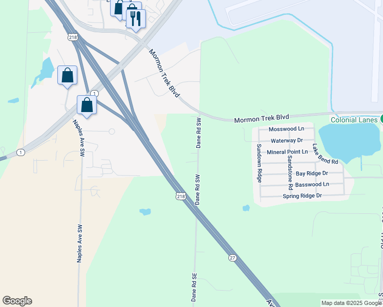 map of restaurants, bars, coffee shops, grocery stores, and more near 4142 Dane Road Southeast in Iowa City