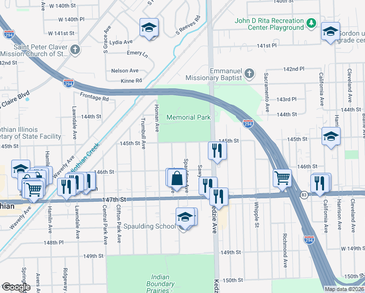 map of restaurants, bars, coffee shops, grocery stores, and more near 14506 Spaulding Avenue in Midlothian