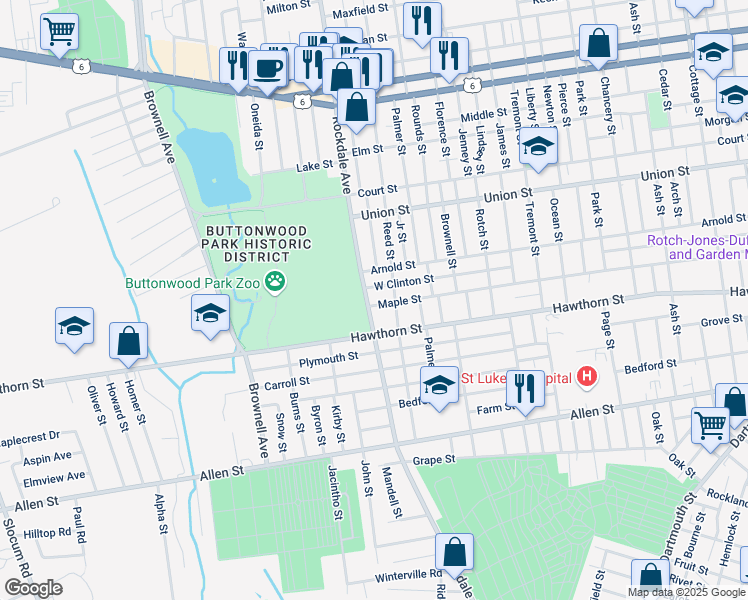 map of restaurants, bars, coffee shops, grocery stores, and more near 452 West Clinton Street in New Bedford