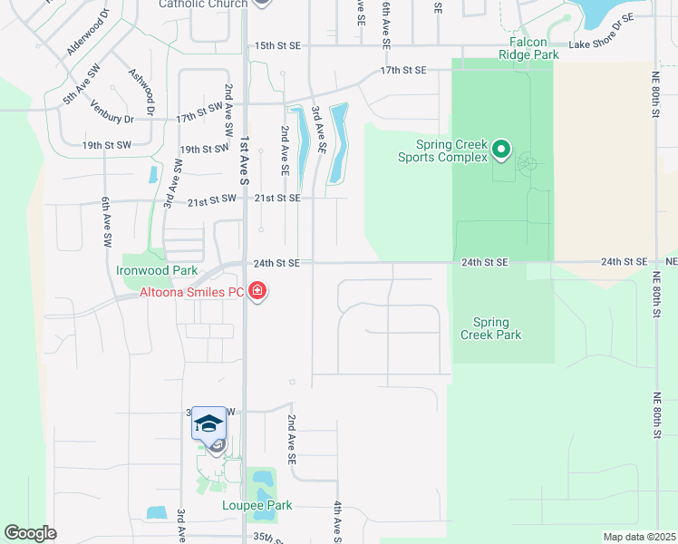 map of restaurants, bars, coffee shops, grocery stores, and more near 405 25th Street Southeast in Altoona