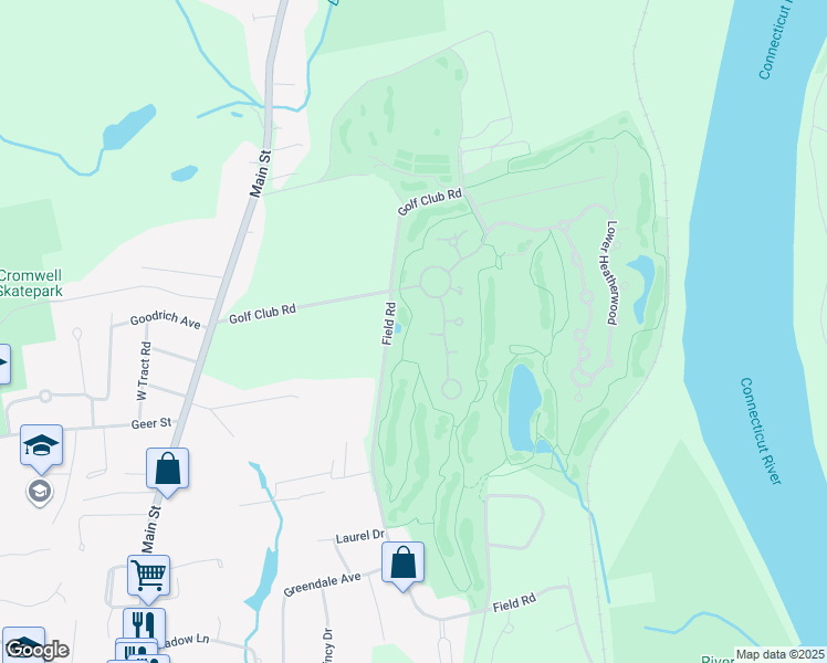 map of restaurants, bars, coffee shops, grocery stores, and more near 5 Bonnie Briar in Cromwell
