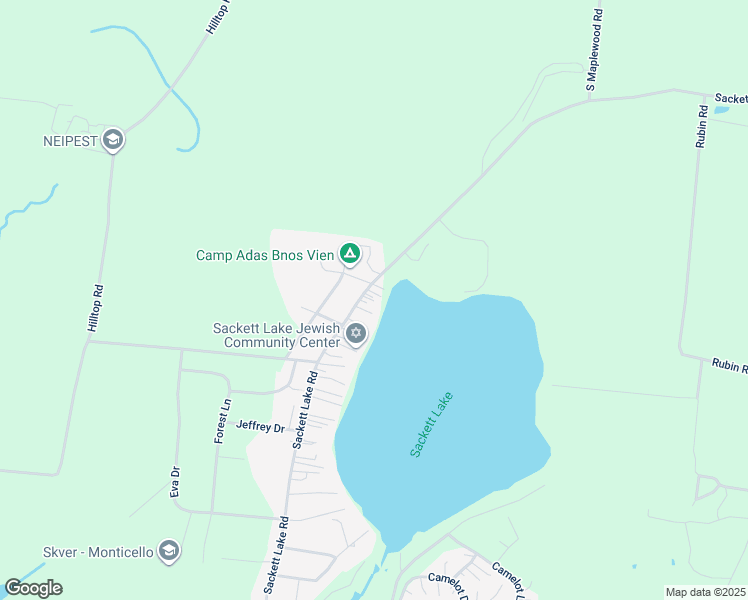 map of restaurants, bars, coffee shops, grocery stores, and more near 409 Sackett Lake Road in Monticello