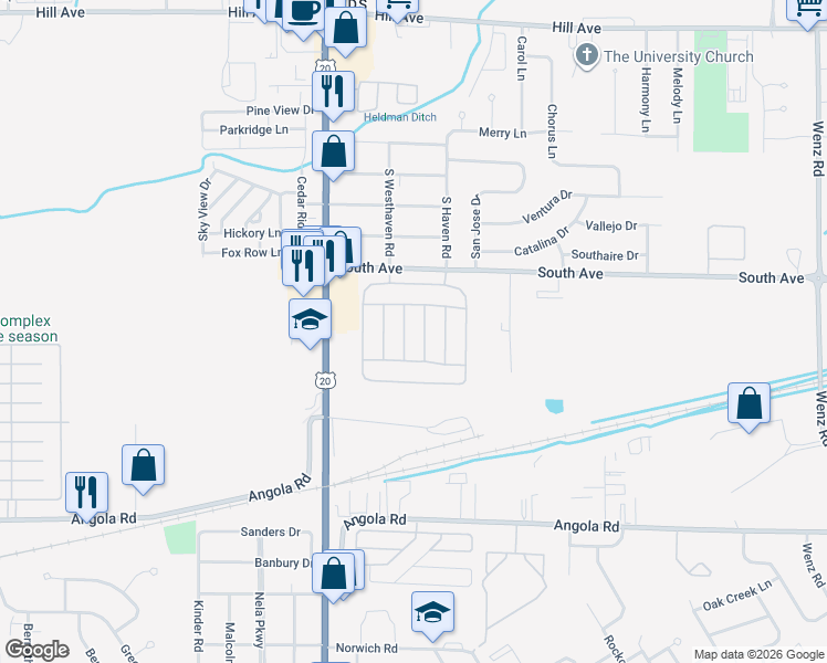map of restaurants, bars, coffee shops, grocery stores, and more near 5001 South Avenue in Toledo