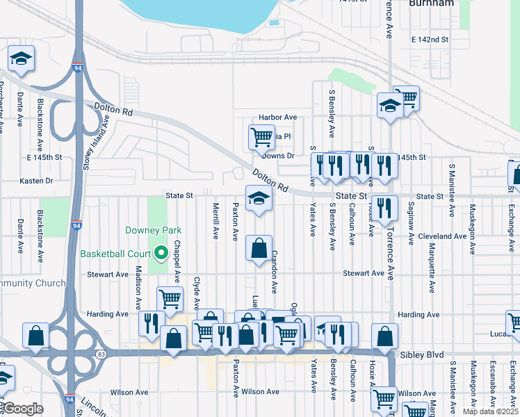 map of restaurants, bars, coffee shops, grocery stores, and more near 274 Crandon Avenue in Calumet City