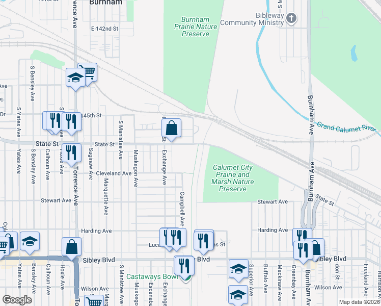 map of restaurants, bars, coffee shops, grocery stores, and more near 310 Wabash Avenue in Calumet City