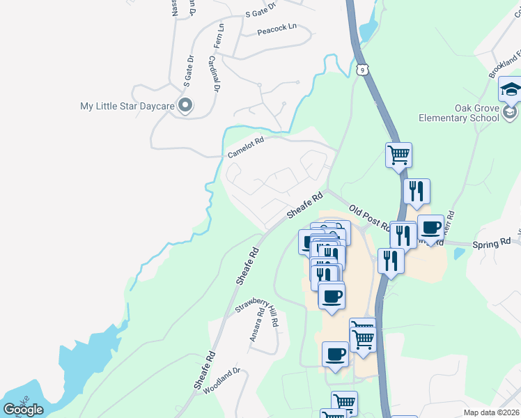 map of restaurants, bars, coffee shops, grocery stores, and more near 94 Castle Boulevard in Poughkeepsie