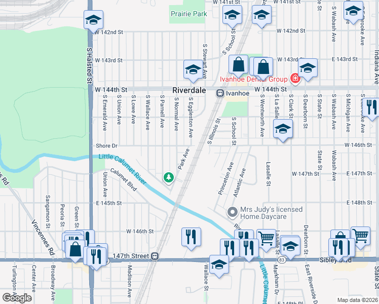 map of restaurants, bars, coffee shops, grocery stores, and more near 14307 Park Avenue in Harvey