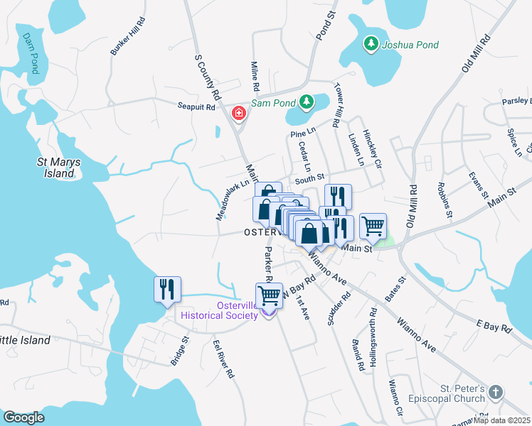 map of restaurants, bars, coffee shops, grocery stores, and more near 901 Main Street in Barnstable