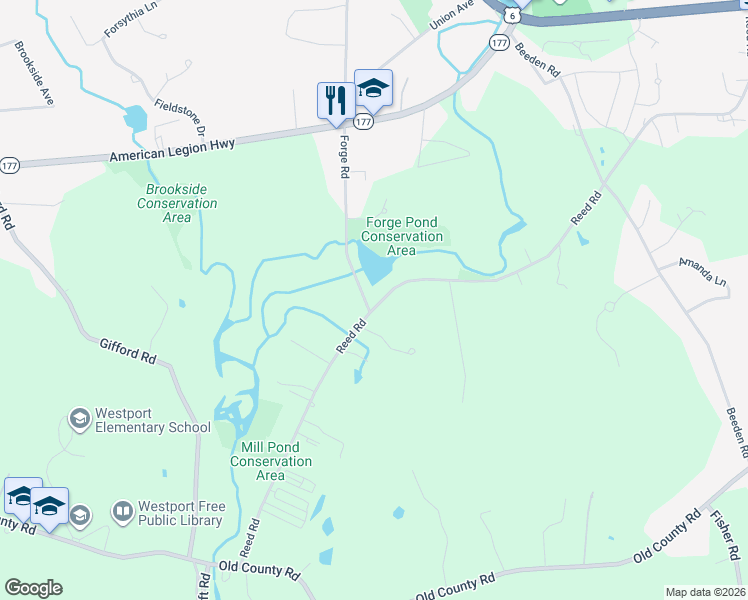 map of restaurants, bars, coffee shops, grocery stores, and more near 174 Reed Road in Westport