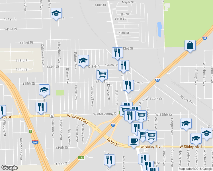 map of restaurants, bars, coffee shops, grocery stores, and more near 14508 Division Street in Posen