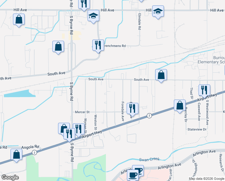 map of restaurants, bars, coffee shops, grocery stores, and more near 553 Gawil Avenue in Toledo