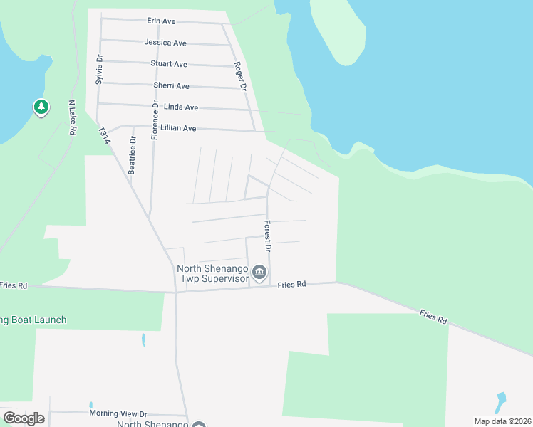 map of restaurants, bars, coffee shops, grocery stores, and more near 2107 Booth Drive in Linesville