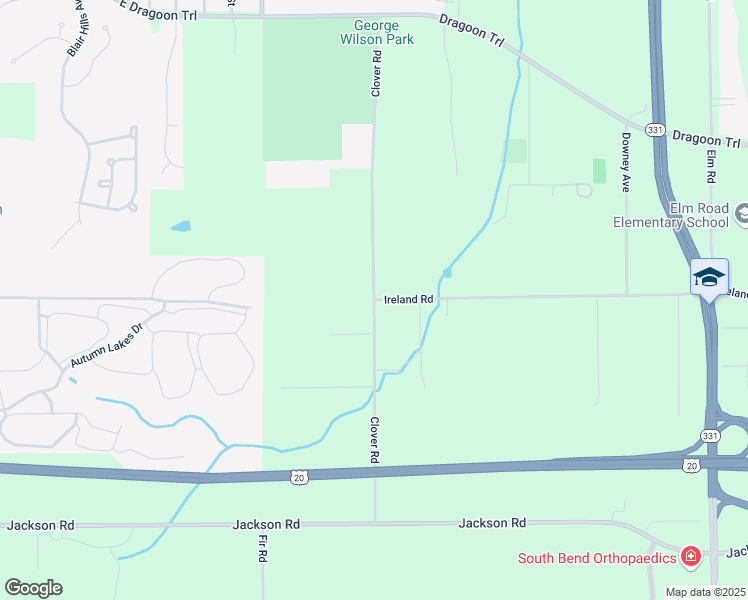 map of restaurants, bars, coffee shops, grocery stores, and more near 59528 Clover Road in Mishawaka